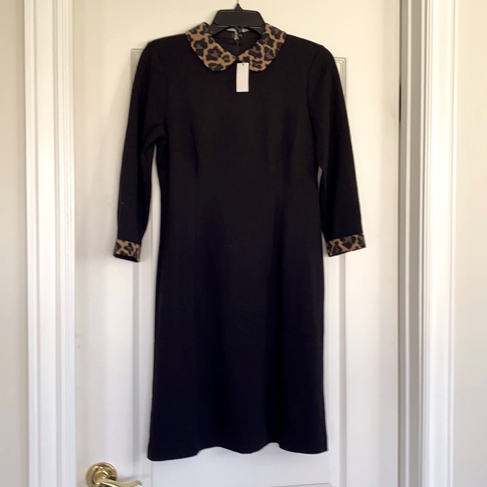 NWT Talbots beautiful Ponte knit dress. Leopard print on collar and cuffs.